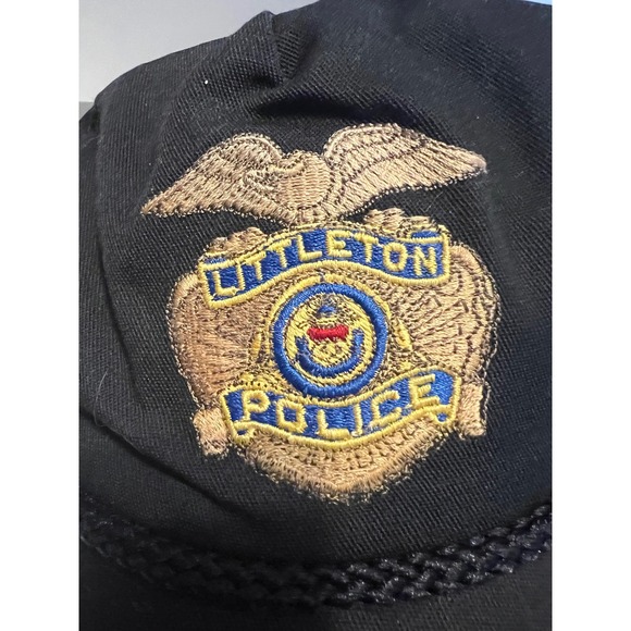 Vintage Littleton Police Hat USA Made Adjustable Strap Black Cap  OS Leather - Picture 5 of 5
